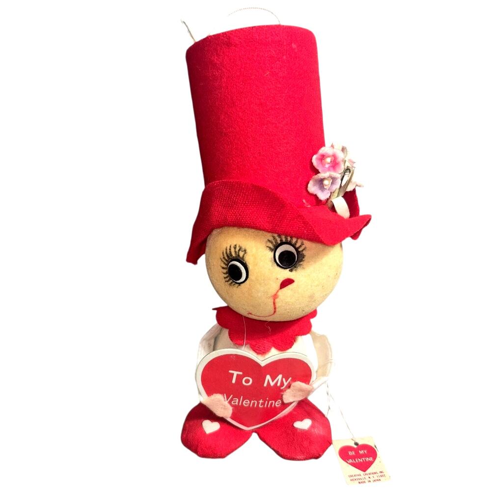 Vintage 1960s-70s Whi9msical Kitsch Valentine's Day Felt Putz Pixie Doll Japan